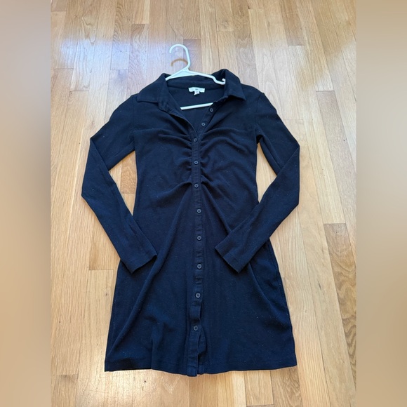 BP. Nordstrom Black Ribbed Long Sleeve Button Front Ruched Mini Dress Size S - Picture 4 of 8